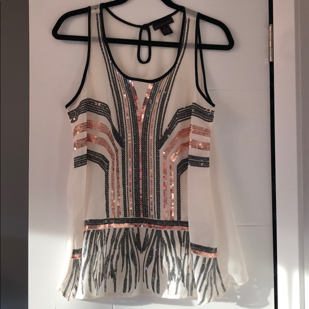 Black and brown Sequined sleeveless white top